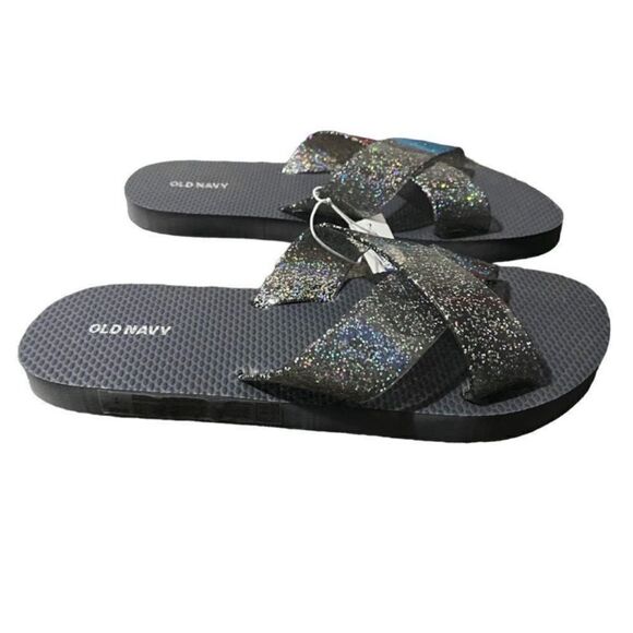 Old Navy Grey Criss Cross Sparkle Flip Flop Sandals - Picture 2 of 7